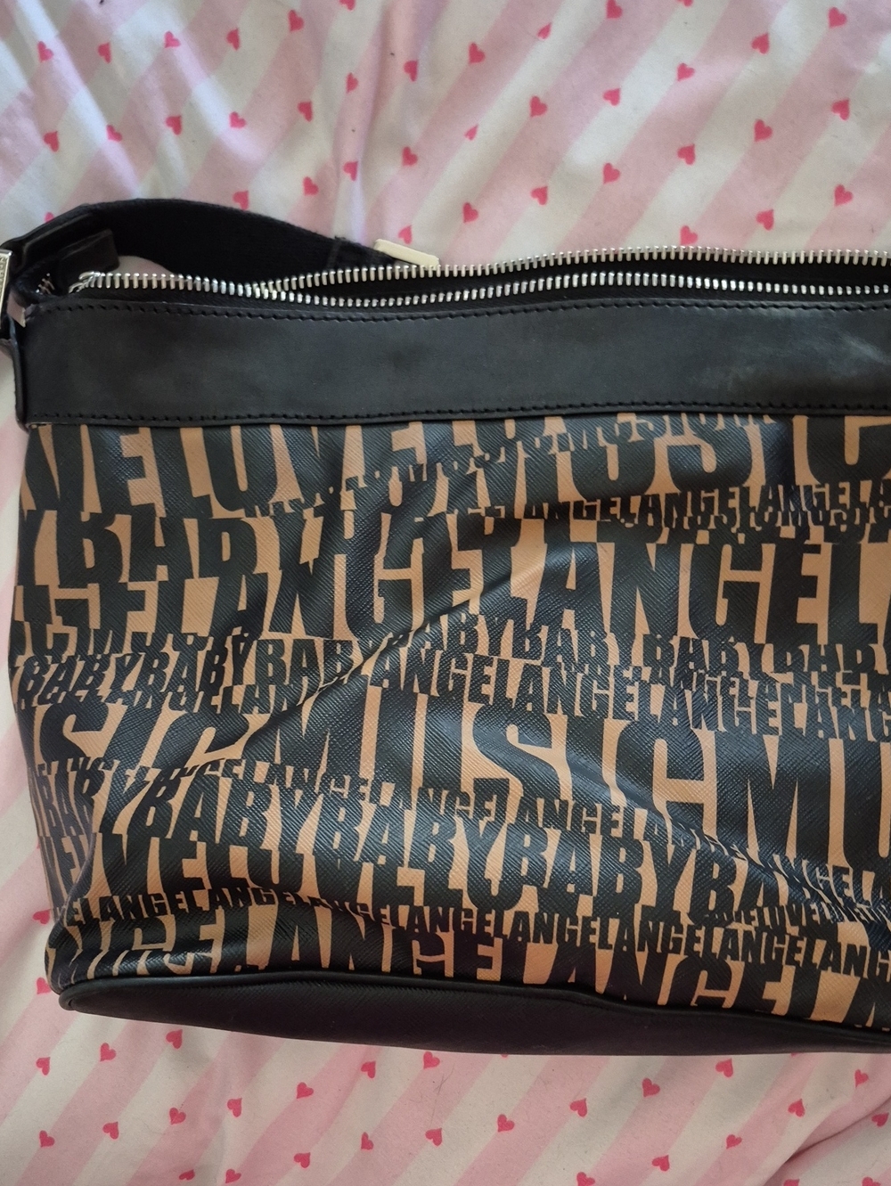L.A.M.B. Black and Tan Logo Messenger Bag